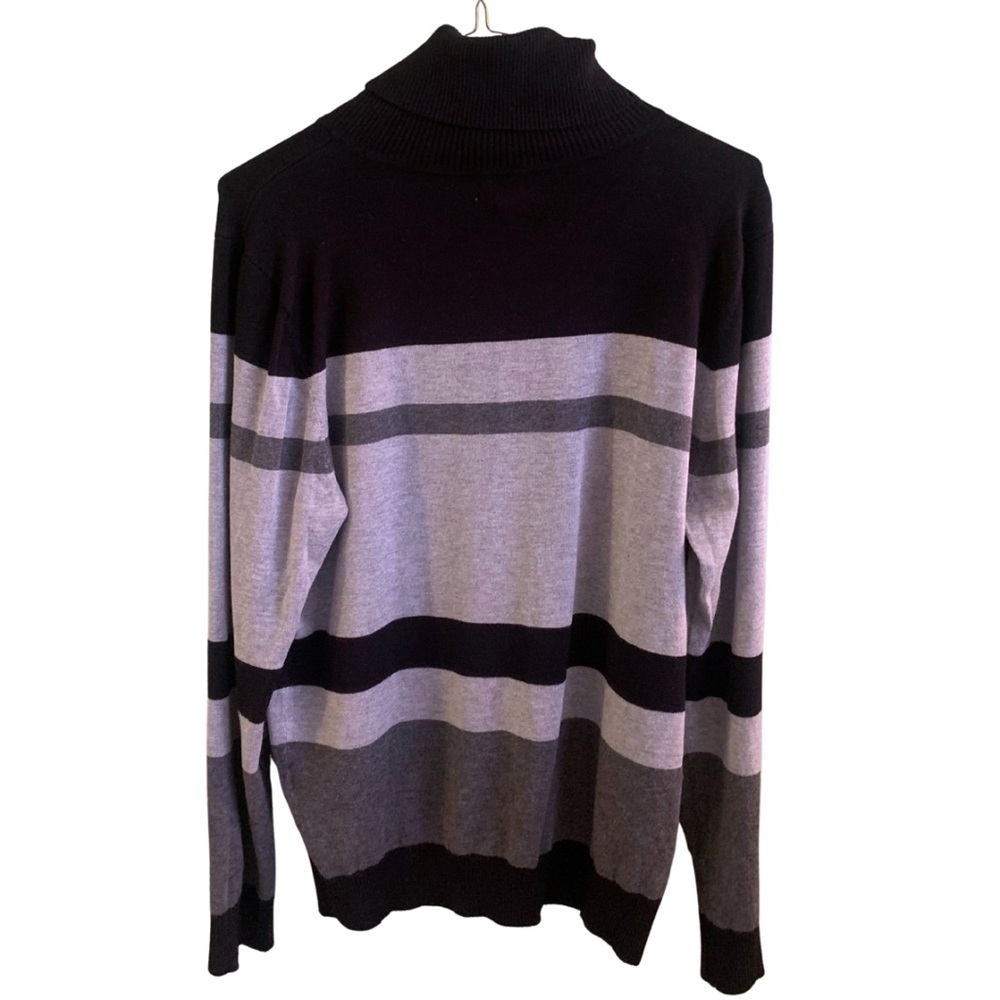 2/$30 Calvin Klein Gray Black Stripped Mock Turtleneck Sweater Large Academia - Picture 6 of 10